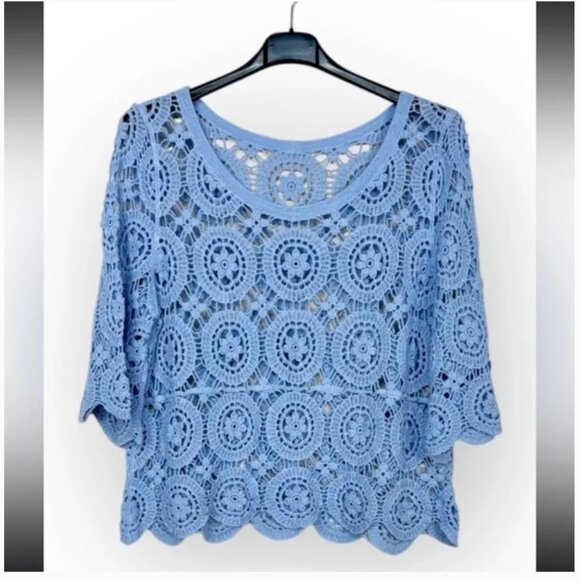 MADE IN ITALY Blue Crochet Women's Top - Picture 1 of 1